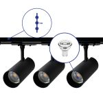 Komplettset 1-Phasen Rail 1 Meter Schwarz | incl. 3x Spot + GU10 2700K 3W Dimmbar + Abschlusskappe, Stromanschluss 