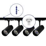 Komplettset 1-Phasen Rail 1 Meter Schwarz | incl. 4x Spot + GU10 2700K 3W Dimmbar + Abschlusskappe, Stromanschluss