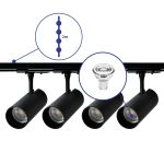 Komplettset 1-Phasen Rail 2 Meter Schwarz | incl. 4x Spot + GU10 2700K 3W Dimmbar + Abschlusskappe, Stromanschluss und I-Verbinder