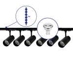 Komplettset 1-Phasen Rail 2 Meter Schwarz | incl. 6x Spot + GU10 2700K 3W Dimmbar + Abschlusskappe, Stromanschluss und I-Verbinder