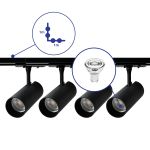 Komplettset 1-Phasen Rail L 1 x 1 Meter Schwarz | incl. 4x Spot + GU10 2700K 3W Dimmbar + Abschlusskappe, Stromanschluss und L -Verbinder