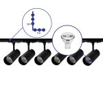 Komplettset 1-Phasen Rail L 1 x 2 Meter Schwarz | incl. 6x Spot + GU10 2700K 3W Dimmbar + Abschlusskappe, Stromanschluss und L -Verbinder