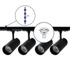 Komplettset 1-Phasen Rail 2 Meter Schwarz | incl. 4x Spot + GU10 2700K 3W Dimmbar + Abschlusskappe, Stromanschluss und I-Verbinder