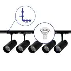 Komplettset 1-Phasen Rail L 1 x 2 Meter Schwarz | incl. 5x Spot + GU10 2700K 3W Dimmbar + Abschlusskappe, Stromanschluss und L -Verbinder