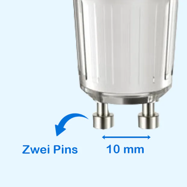 GU10 LED-Strahler haben 2 Stifte, die 10 mm auseinanderstehen